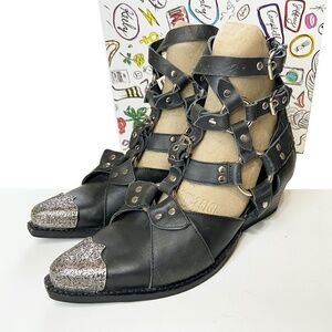 Jeffrey Campbell Black Leather Strap Shoes, Size 9